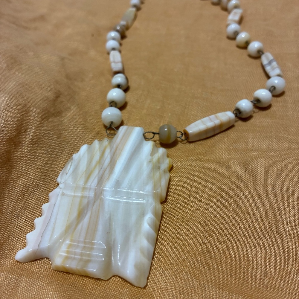 White and Cream Beaded Pendant Necklace - Women Jewelry